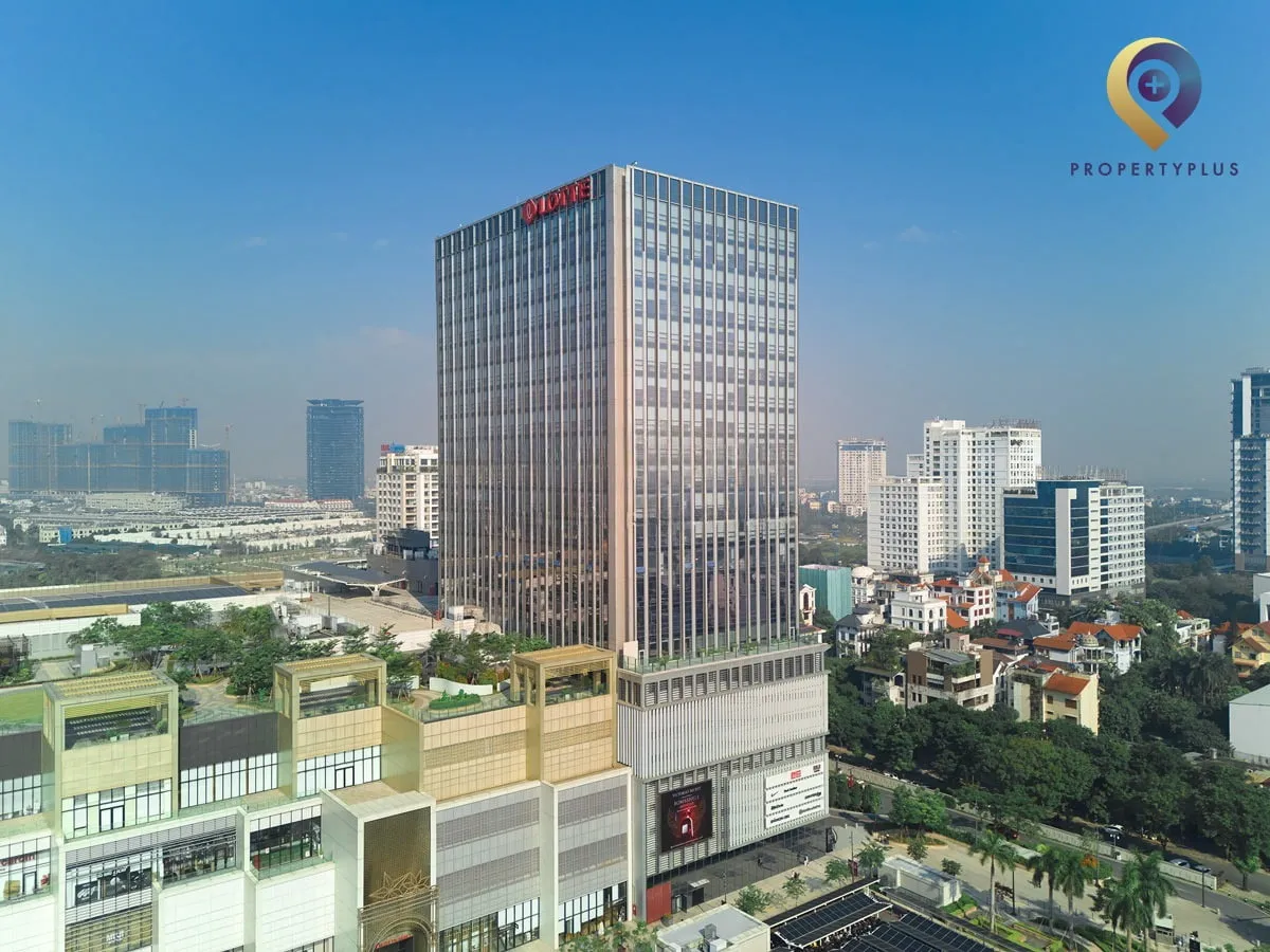 Toàn cảnh tòa nhà Lotte Mall West Lake Hanoi nhìn từ trên cao.